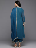 Varanga Women Blue Dotted Zari And Mirror Embellished A-Line Kurta With Bottom And Dupatta