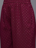 Varanga Women Dot Printed Burgundy Gota Pati Lace Embroidered Kurta With Bottom And Dupatta.