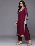 Varanga Women Dot Printed Burgundy Gota Pati Lace Embroidered Kurta With Bottom And Dupatta.