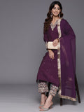 Varanga Women Purple Zari Embroidered Sequin Embellished Kurta  Paired With Bottom And Dupatta