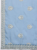 Varanga Women Blue Chikankari Round Neck with Zari Embroidered Kurta Set with Embroidered Dupatta