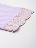 Varanga Women Lavender Round Neck Thread Embroiderd Kurta Paired With Bottom And Scallop Dupatta