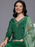 Varanga Women  Green V-Neck Dabka And Cutdana Work  Straight Kurta Paired With Bottom And Embroidered Dupatta