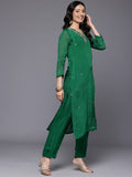 Varanga Women  Green V-Neck Dabka And Cutdana Work  Straight Kurta Paired With Bottom And Embroidered Dupatta