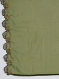 Varanga Women Olive Green Embroidered Scallop Kurta Paired With Bottom And Dupatta