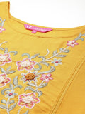 Varanga Women Mustard Yellow Embroidered Scallop Kurta Paired With Bottom And Dupatta