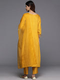 Varanga Women Mustard Yellow Embroidered Scallop Kurta Paired With Bottom And Dupatta