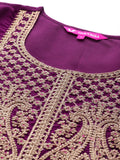 Varanga Women Purple Zari Embroidered Kurta With Bottom And Dupatta