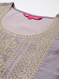 Varanga Women Mauve Round Neck With Heavy Zari Embroidered Kurta With Bottom And Dupatta