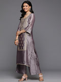 Varanga Women Mauve Round Neck With Heavy Zari Embroidered Kurta With Bottom And Dupatta