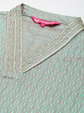 Varanga Women Sea Green Jacquard Weave Lace Embellished Kurta With Bottom And Dupatta