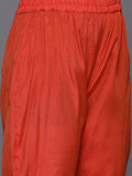 Varanga Women Orange Round Neck Embroidered Kurta With Tonal Bottom And  Dupatta