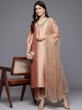 Varanga Women Peach Zari And Dori Embellished Kurta Paired With Bottom And Dupatta