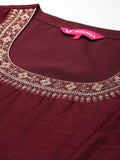 Varanga Women Maroon Zari Embroidered Sequins Embellished Anarkali Kurta With Tonal Bottom And Dupatta