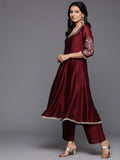 Varanga Women Maroon Zari Embroidered Sequins Embellished Anarkali Kurta With Tonal Bottom And Dupatta