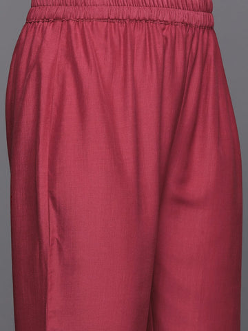 Varanga Women Maroon Angrakha Style Zari Embroidered Anarkali With Bottom & Dupatta