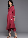 Varanga Women Maroon Angrakha Style Zari Embroidered Anarkali With Bottom & Dupatta