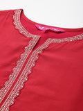 Varanga Women Red Zari Embroidered A-Line Kurta Paired With Tonal Salwar And Dupatta