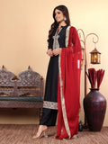 Varanga Women Black Zari Embroidered Kurta with Bottom and Dupatta