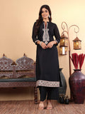 Varanga Women Black Zari Embroidered Kurta with Bottom and Dupatta