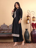 Varanga Women Black Zari Embroidered Kurta with Bottom and Dupatta