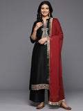 Varanga Women Black Zari Embroidered Kurta With Bottom And Dupatta