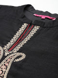 Varanga Women Black Zari Embroidered Kurta With Bottom And Dupatta