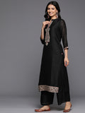 Varanga Women Black Zari Embroidered Kurta With Bottom And Dupatta