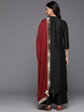 Varanga Women Black Zari Embroidered Kurta With Bottom And Dupatta