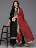 Varanga Women Black Zari Embroidered Kurta With Bottom And Dupatta