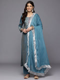 Varanga Women Blue Zari Embroidered Mirror Embellished Kurta With Bottom And Dupatta