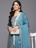 Varanga Women Blue Zari Embroidered Mirror Embellished Kurta With Bottom And Dupatta