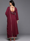 Varanga Women Maroon Zari And Sequins Embellished Anarakli Kurta Paired With Bottom And Dupatta