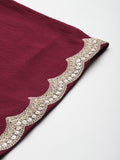 Varanga Women Maroon Zari And Sequins Embellished Anarakli Kurta Paired With Bottom And Dupatta