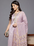 Varanga Women Lavender Zari And Sequins Lace Embellished Kurta With Bottom And Dupatta