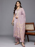 Varanga Women Lavender Zari And Sequins Lace Embellished Kurta With Bottom And Dupatta