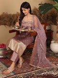 Varanga Women Mauve Brocade Zari And Sequins Lace Embellished Kurta With Bottom And Dupatta