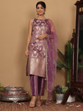 Varanga Women Lavender Brocade Zari And Sequins Lace Embellished Kurta With Bottom And Dupatta