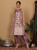 Varanga Women Lavender Brocade Zari And Sequins Lace Embellished Kurta With Bottom And Dupatta