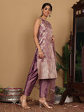 Varanga Women Lavender Brocade Zari And Sequins Lace Embellished Kurta With Bottom And Dupatta