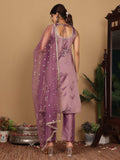 Varanga Women Lavender Brocade Zari And Sequins Lace Embellished Kurta With Bottom And Dupatta