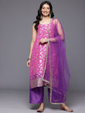 Varanga Women  Pink Brocade Strap Style Kurta With Contrast  Bottom And Dupatta