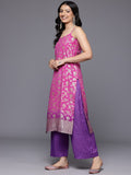 Varanga Women  Pink Brocade Strap Style Kurta With Contrast  Bottom And Dupatta