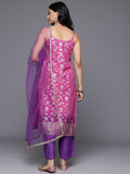 Varanga Women  Pink Brocade Strap Style Kurta With Contrast  Bottom And Dupatta