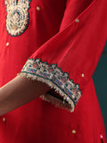 Varanga Women Red Contrast Zari Embroidered Kurta With Sharara And Dupatta