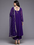 Varanga Women Purple Zari Embroidered Flared Kurta With Bottom And Dupatta