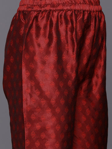Varanga Women Maroon Woven Zari Embroidered Straight Kurta With Bottom And Dupatta