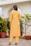 Varanga Women Mustard Printed Round Neck Yoke  Embroidered Kurta Paired With Bottom And Dupatta