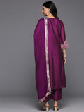 Varanga Women Purple Zari Embroidered Mirror Embellished A-Line Kurta With Bottom And Dupatta