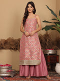 Varanga Women Pink Brocade Strap Sleeves Kurta With Sharara And Dupatta